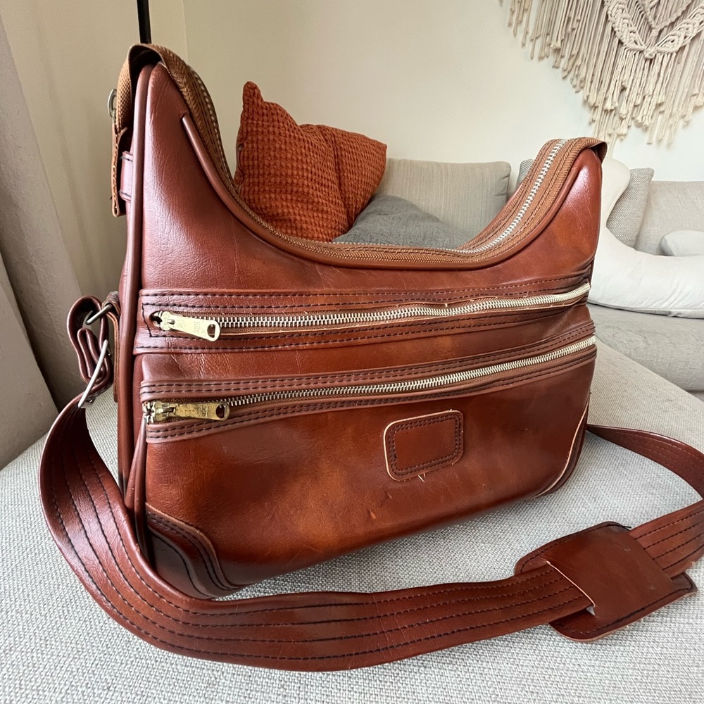 Vintage Brown Faux Leather Overnight Bag